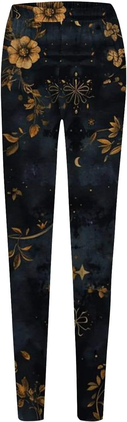 Retro Floral Printed Leggings High Waisted Yoga Pants for Women Workout Running Sports Tummy Control Stretch Trousers