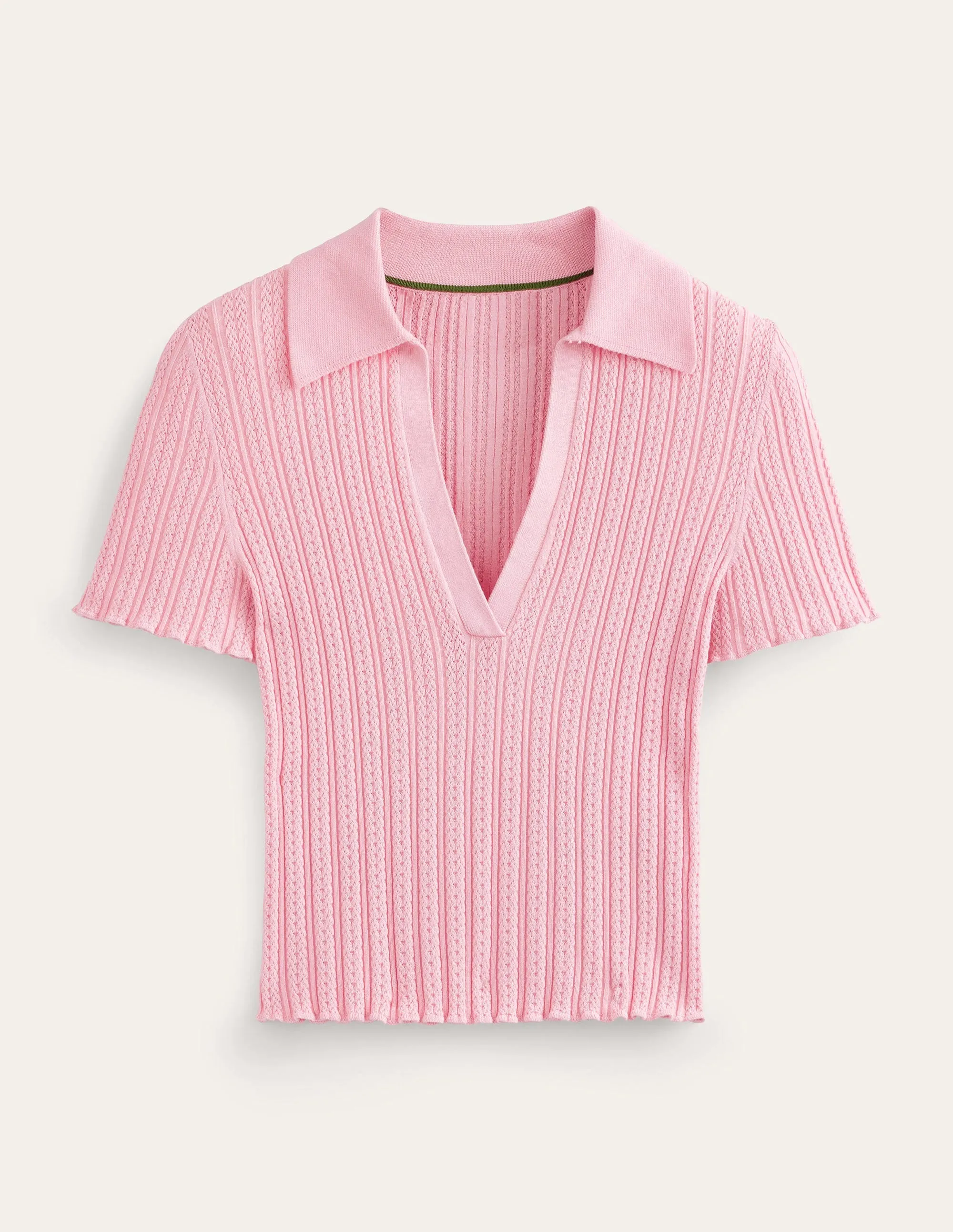 Ribbed Pointelle Collared Top-Dahlia Pink