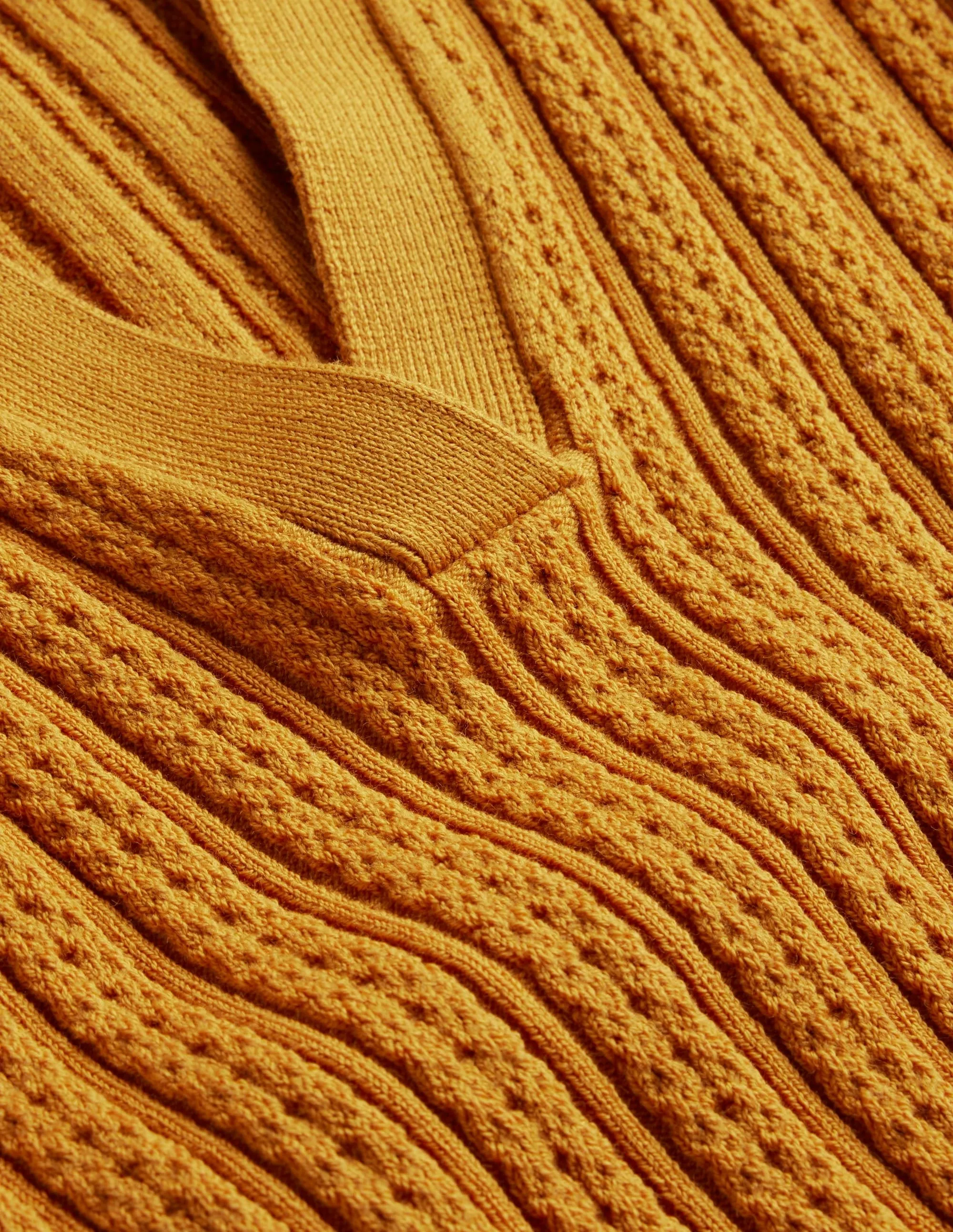 Ribbed Pointelle Collared Top-Harvest Gold
