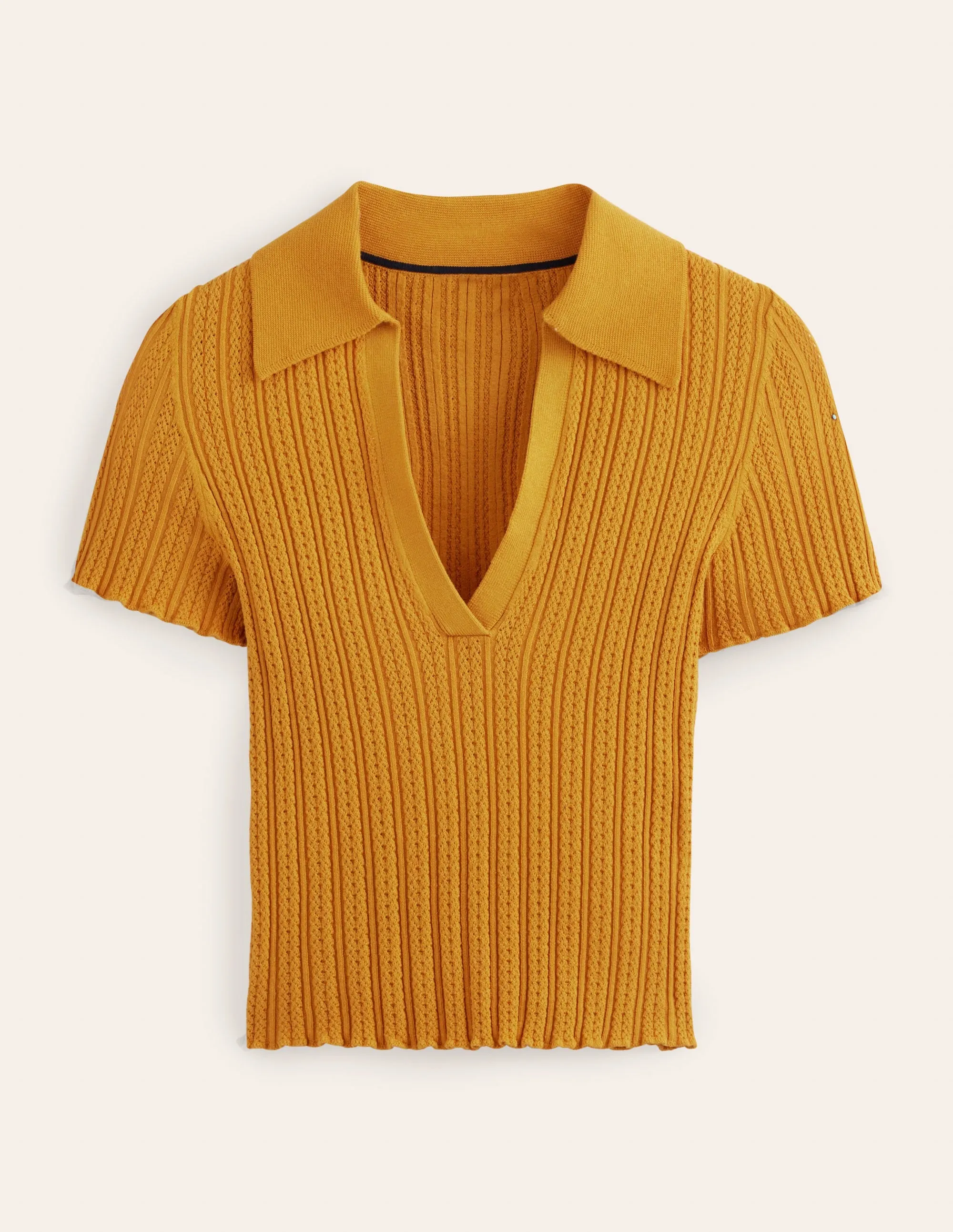 Ribbed Pointelle Collared Top-Harvest Gold