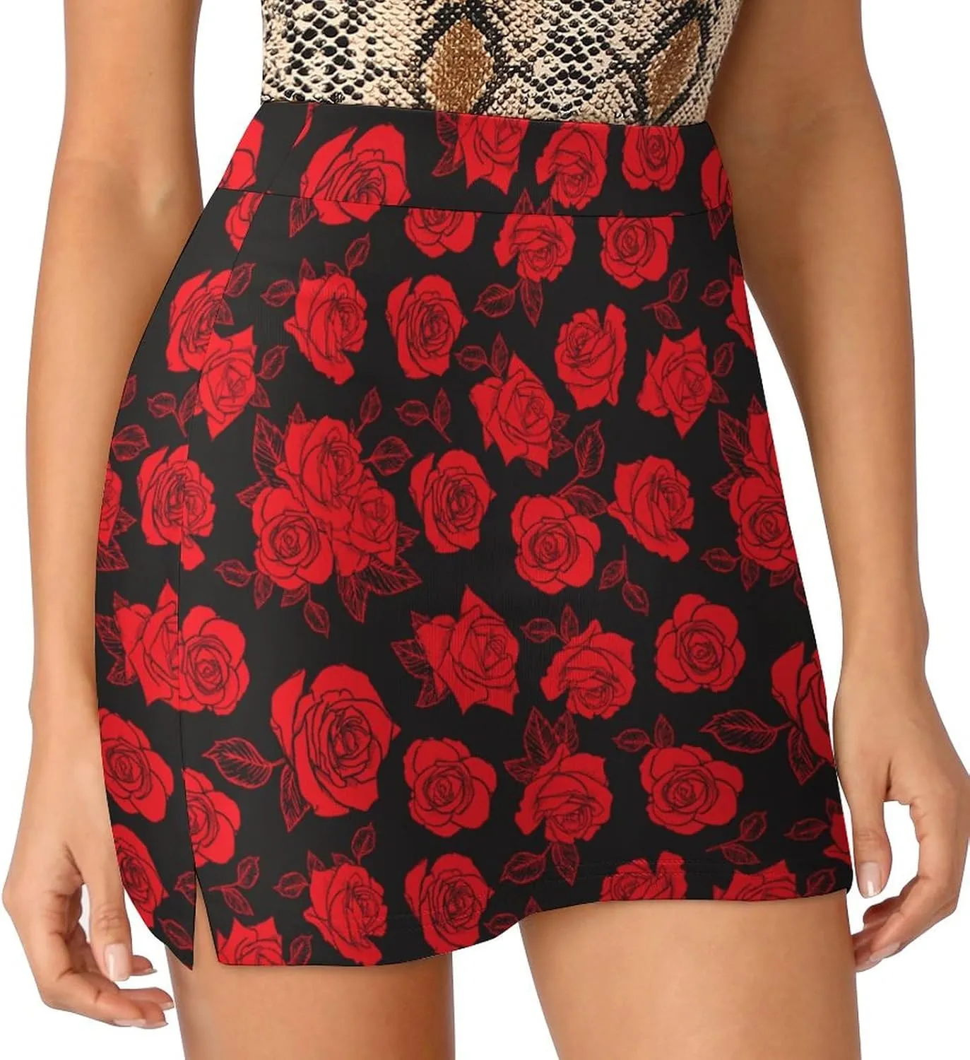 Rose Print Shorts Skirt Womans Golf Skort Light Proof Trouser Skirts High Waist Single Pocket A Line Sport Skorts