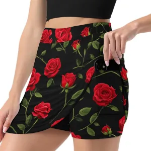 Rose Print Shorts Skirt Womans Golf Skort Light Proof Trouser Skirts High Waist Single Pocket A Line Sport Skorts