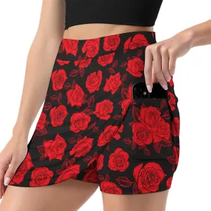 Rose Print Shorts Skirt Womans Golf Skort Light Proof Trouser Skirts High Waist Single Pocket A Line Sport Skorts