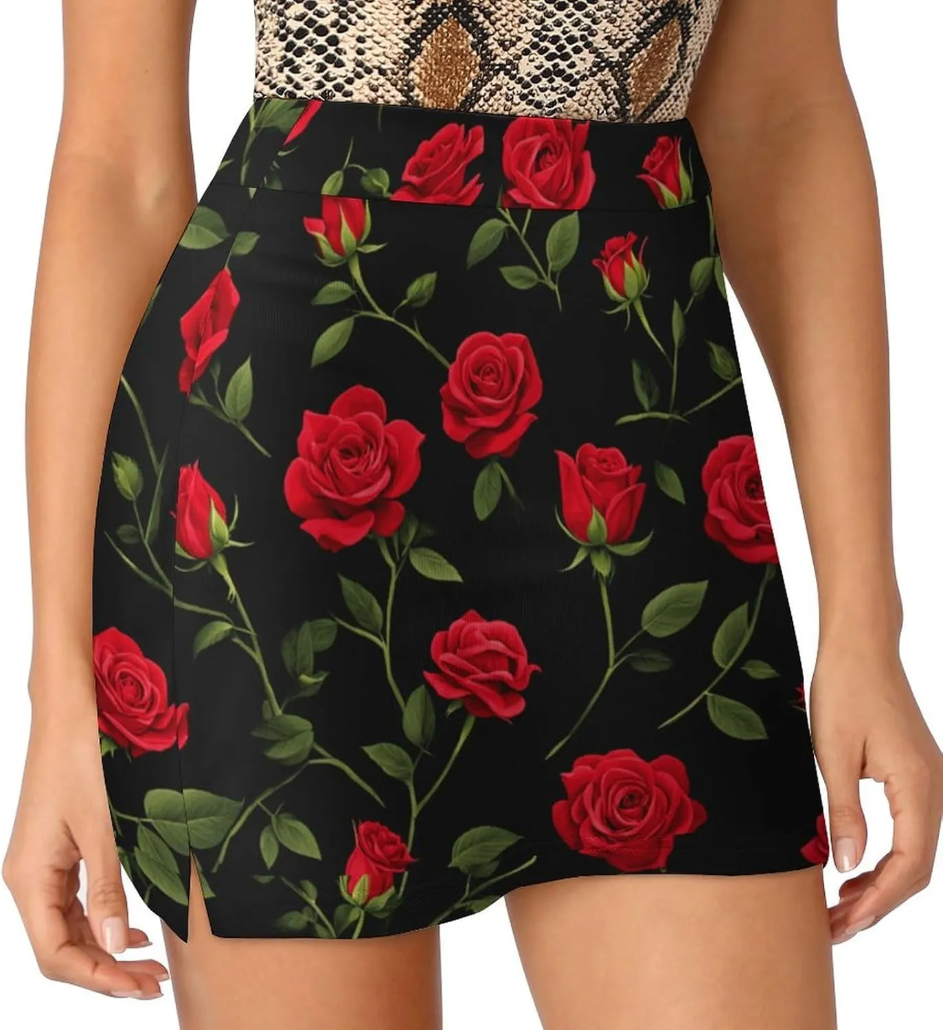 Rose Print Shorts Skirt Womans Golf Skort Light Proof Trouser Skirts High Waist Single Pocket A Line Sport Skorts