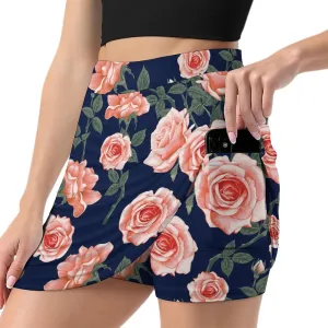 Rose Print Shorts Skirt Womans Golf Skort Light Proof Trouser Skirts High Waist Single Pocket A Line Sport Skorts