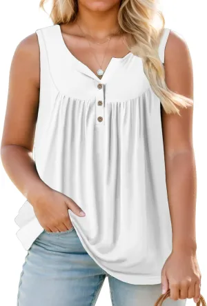 ROSRISS Plus-Size Henley Sleeveless Shirts for Women Summer Casual Tops Buttons Tees 14W-28W