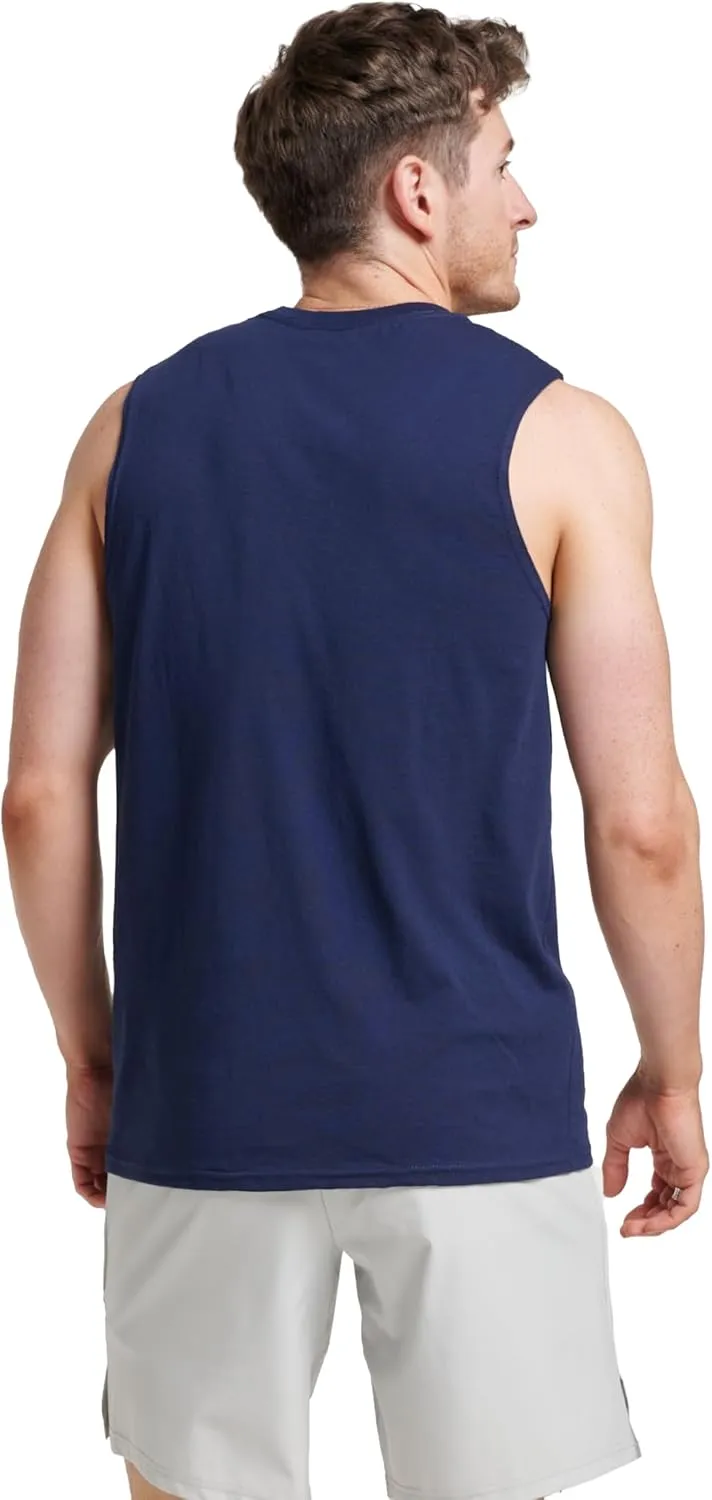 Russell Athletic Men's Dri-Power Cotton Blend Sleeveless Muscle Shirts, Moisture Wicking Odor Protection UPF 30 , Sizes S-4X