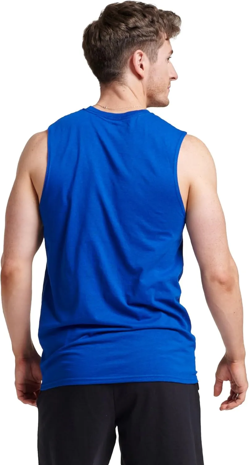 Russell Athletic Men's Dri-Power Cotton Blend Sleeveless Muscle Shirts, Moisture Wicking Odor Protection UPF 30 , Sizes S-4X