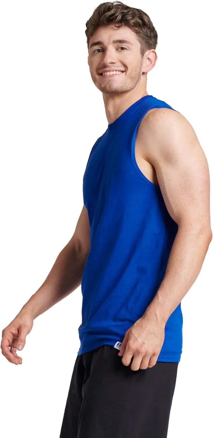 Russell Athletic Men's Dri-Power Cotton Blend Sleeveless Muscle Shirts, Moisture Wicking Odor Protection UPF 30 , Sizes S-4X