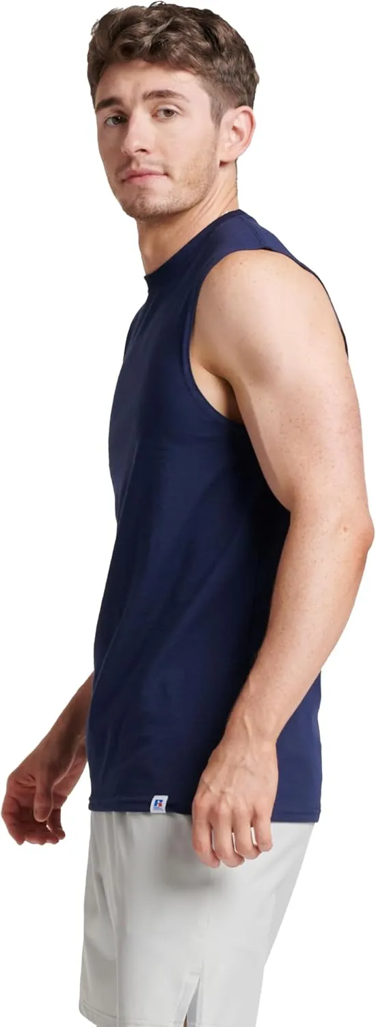 Russell Athletic Men's Dri-Power Cotton Blend Sleeveless Muscle Shirts, Moisture Wicking Odor Protection UPF 30 , Sizes S-4X