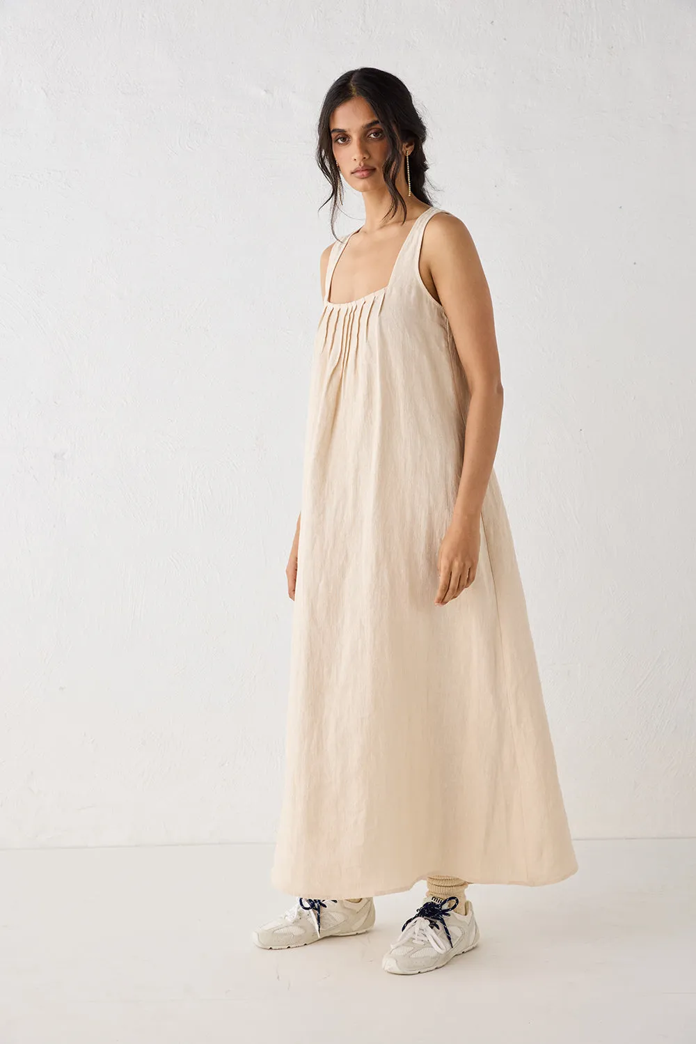 San Paolo Smock Linen Midi Dress Natural