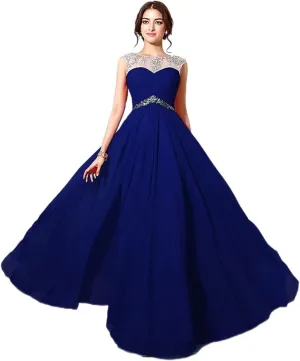 Sarahbridal Juniors Sheer Neck Beaded Sash Prom Dresses Long Chiffon Evening Party Gowns