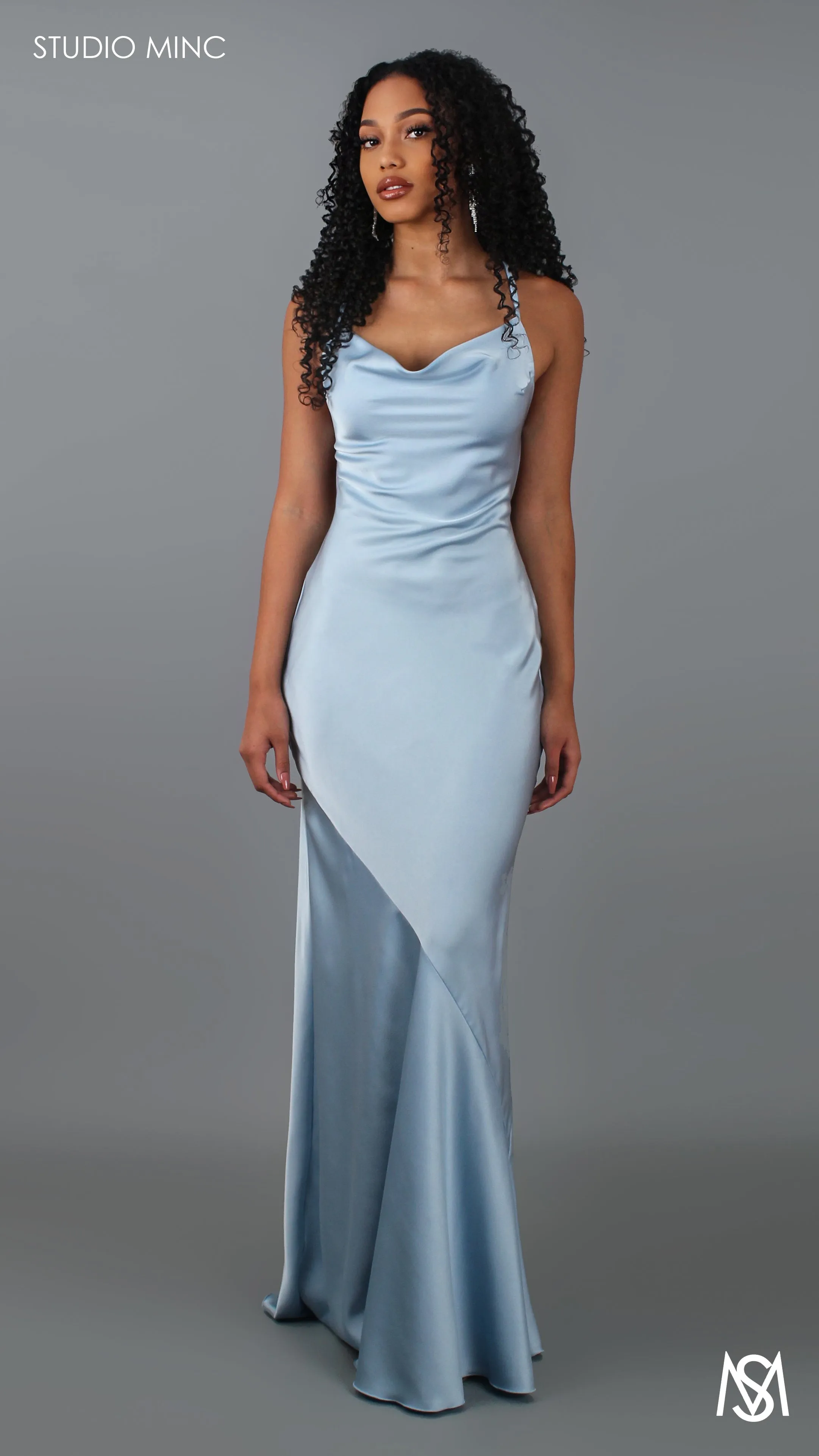 SERENE - Baby Blue Satin Backless Formal Dress