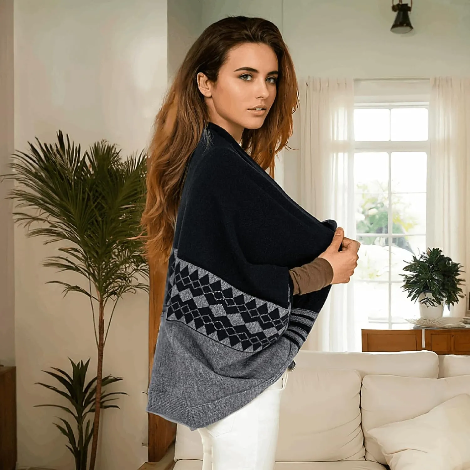 Shrug Sweater Shawl Wraps for Women Soft Cashmere Ponchos Sweater Cardigan Casual Open Front Top Cape Shawls