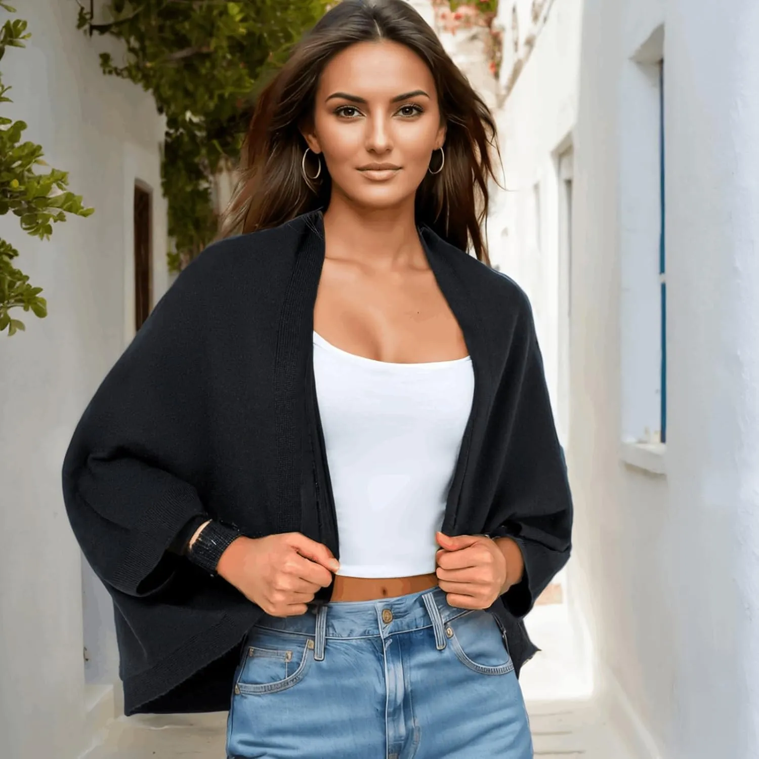 Shrug Sweater Shawl Wraps for Women Soft Cashmere Ponchos Sweater Cardigan Casual Open Front Top Cape Shawls