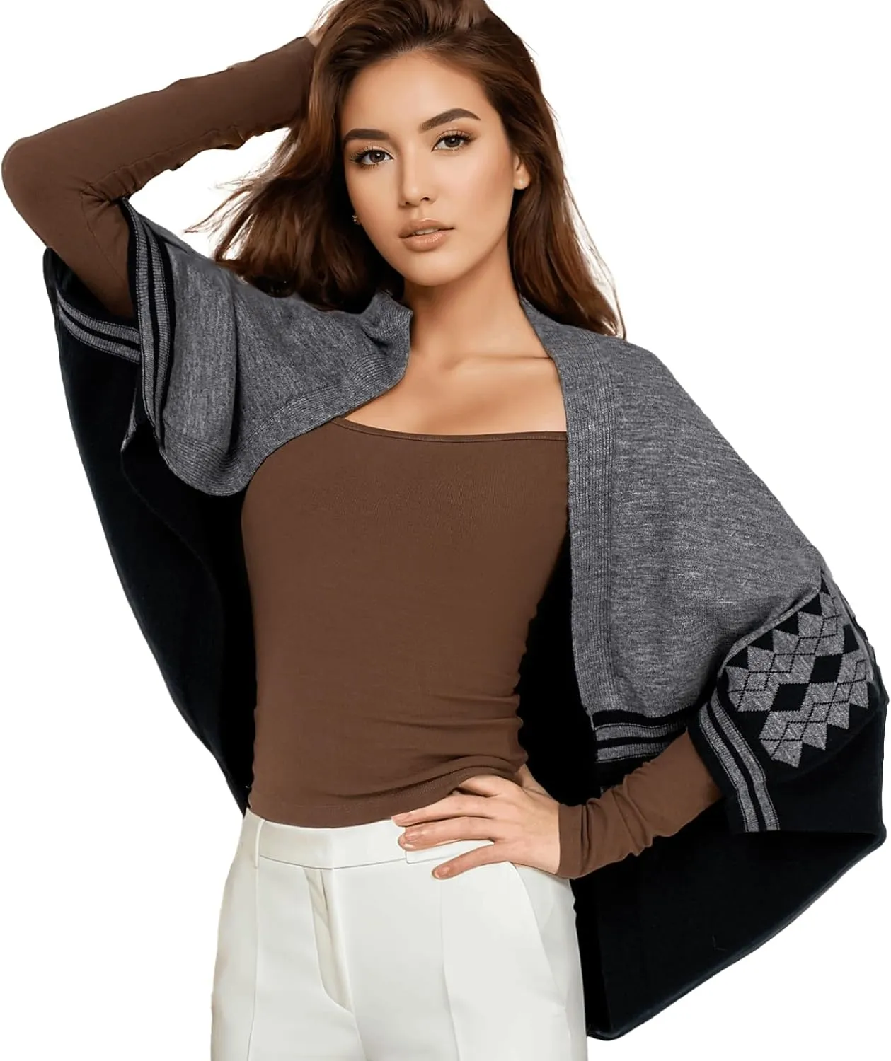 Shrug Sweater Shawl Wraps for Women Soft Cashmere Ponchos Sweater Cardigan Casual Open Front Top Cape Shawls
