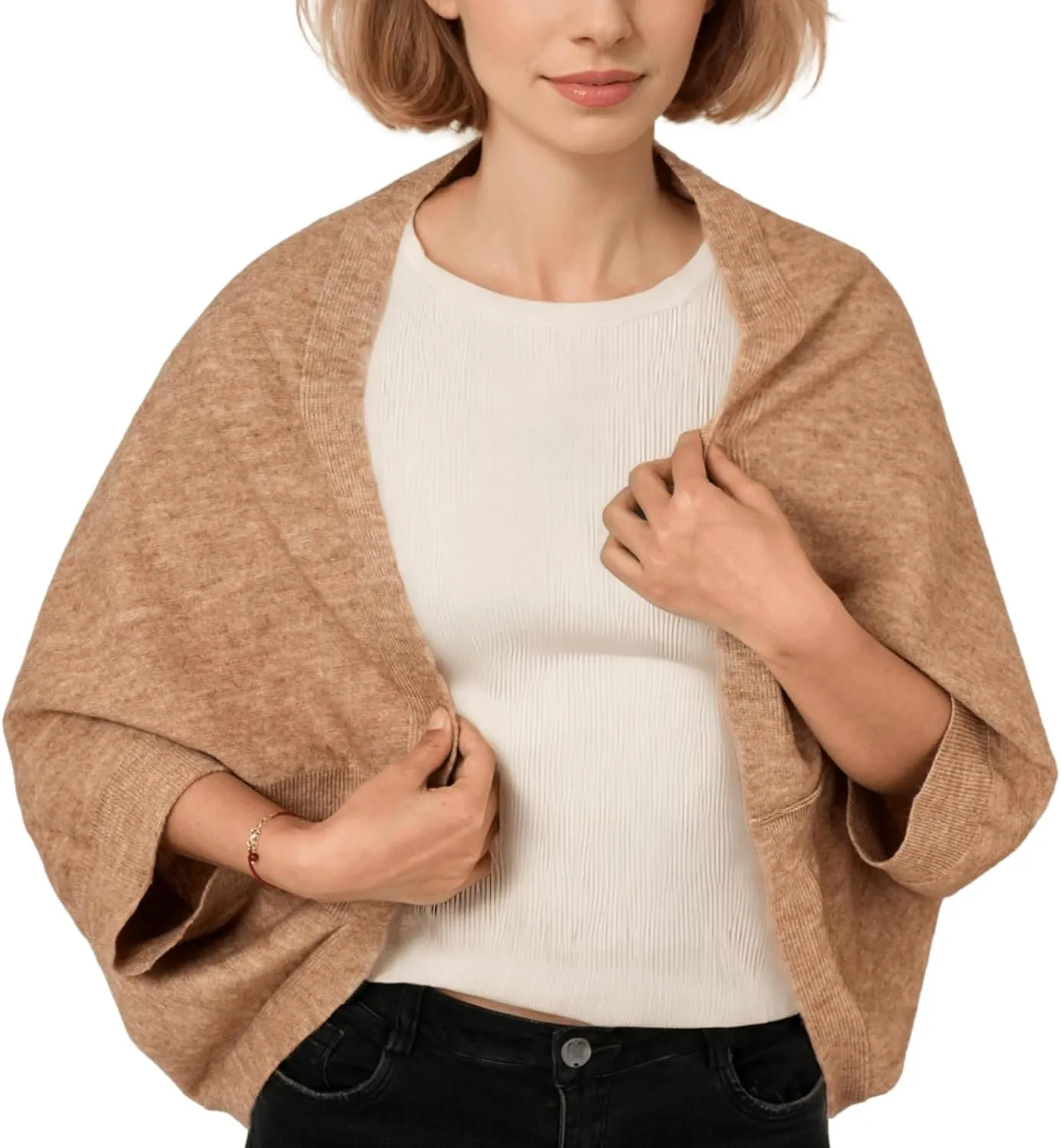 Shrug Sweater Shawl Wraps for Women Soft Cashmere Ponchos Sweater Cardigan Casual Open Front Top Cape Shawls