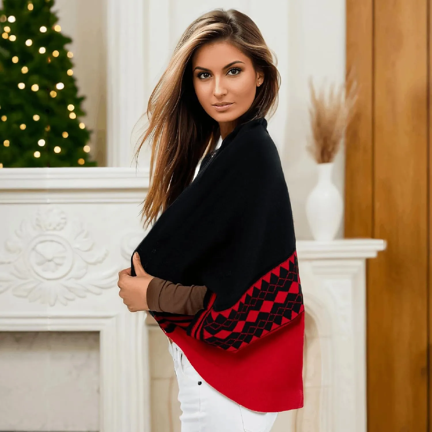 Shrug Sweater Shawl Wraps for Women Soft Cashmere Ponchos Sweater Cardigan Casual Open Front Top Cape Shawls