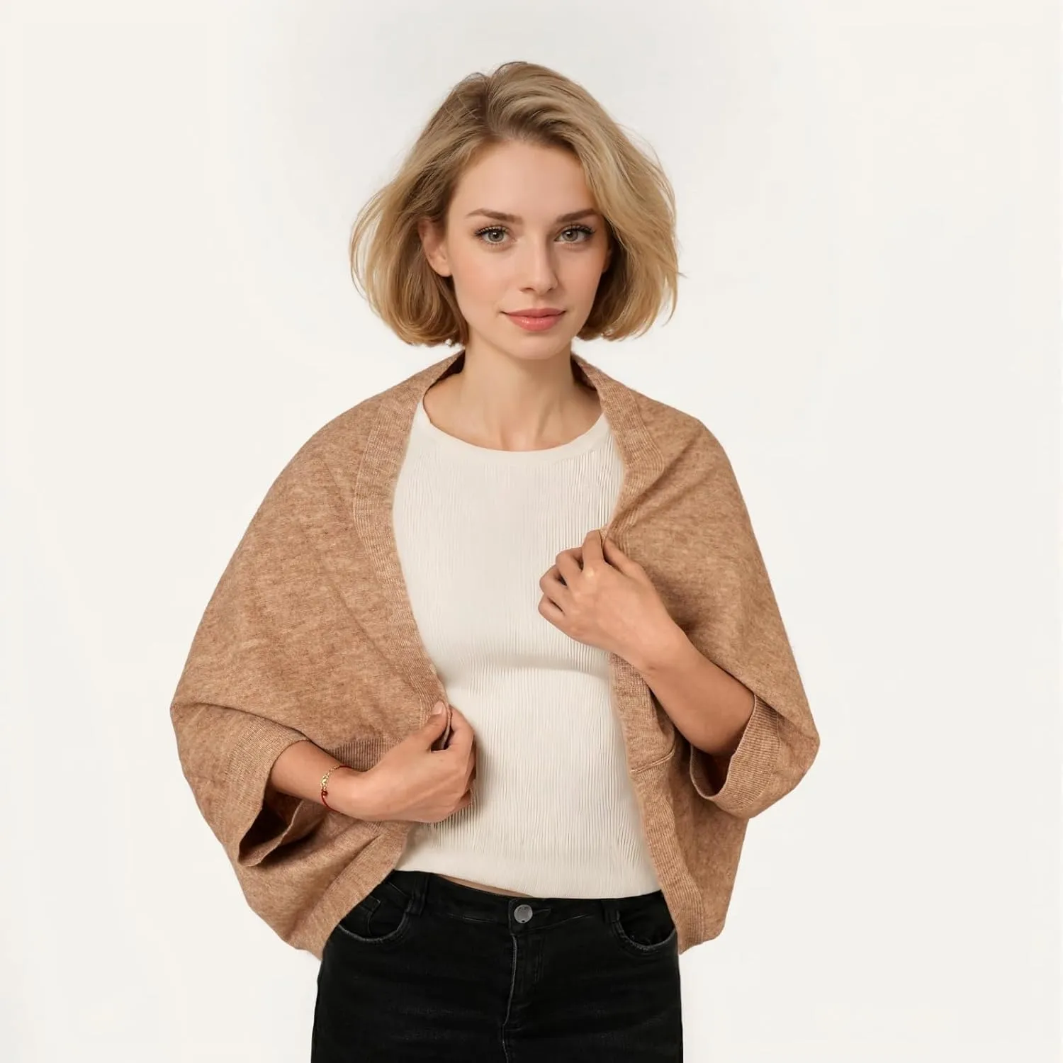 Shrug Sweater Shawl Wraps for Women Soft Cashmere Ponchos Sweater Cardigan Casual Open Front Top Cape Shawls