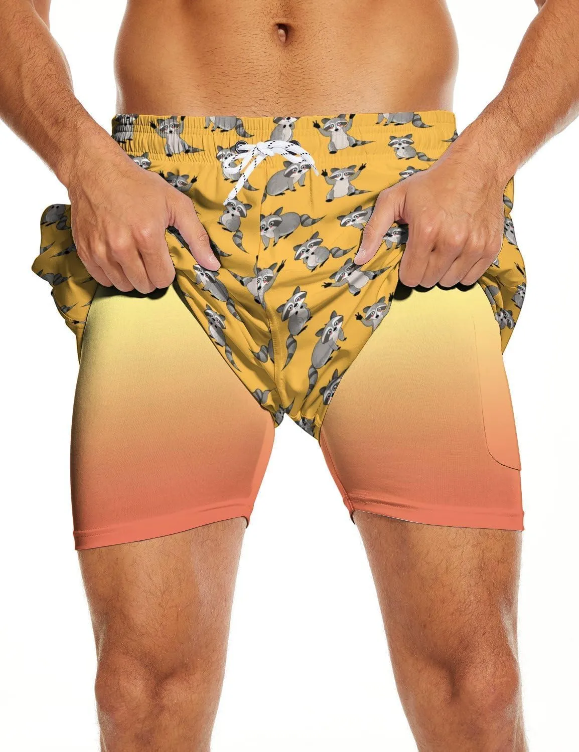 Socira Men's Swim Trunks with Compression Liner, Quick Dry Mens 2 in 1 Swimming Trunks Men Beach Bathing Suits Swimsuit