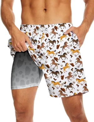 Socira Men's Swim Trunks with Compression Liner, Quick Dry Mens 2 in 1 Swimming Trunks Men Beach Bathing Suits Swimsuit