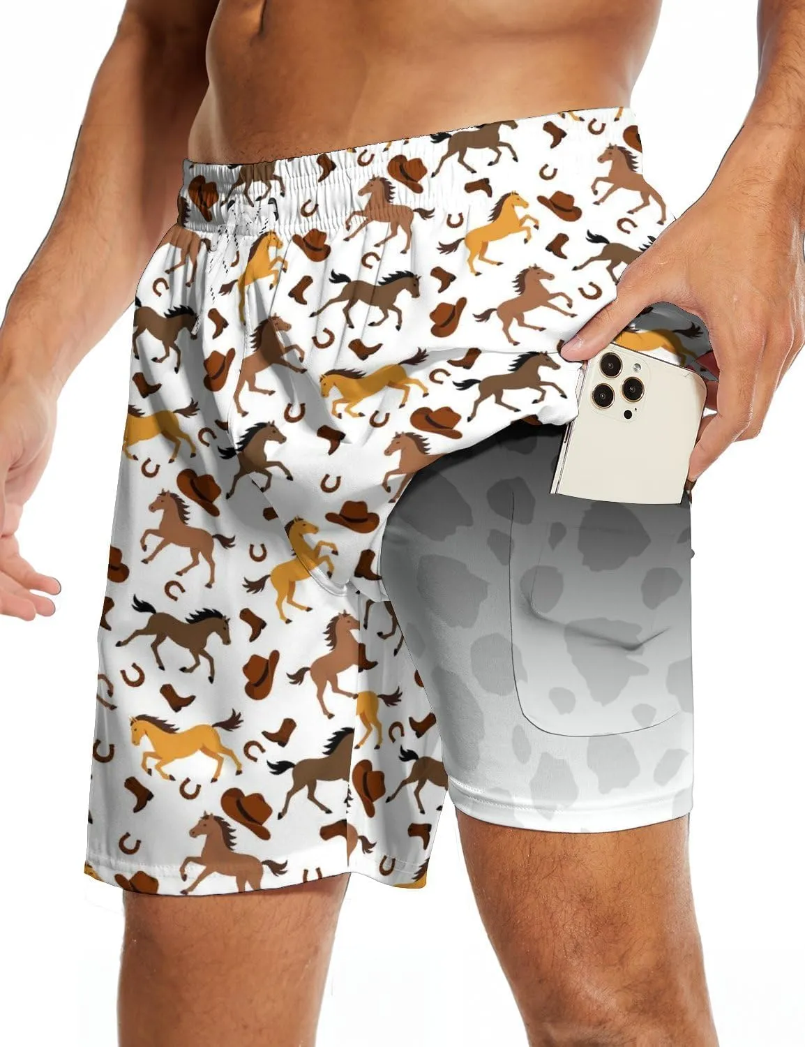 Socira Men's Swim Trunks with Compression Liner, Quick Dry Mens 2 in 1 Swimming Trunks Men Beach Bathing Suits Swimsuit