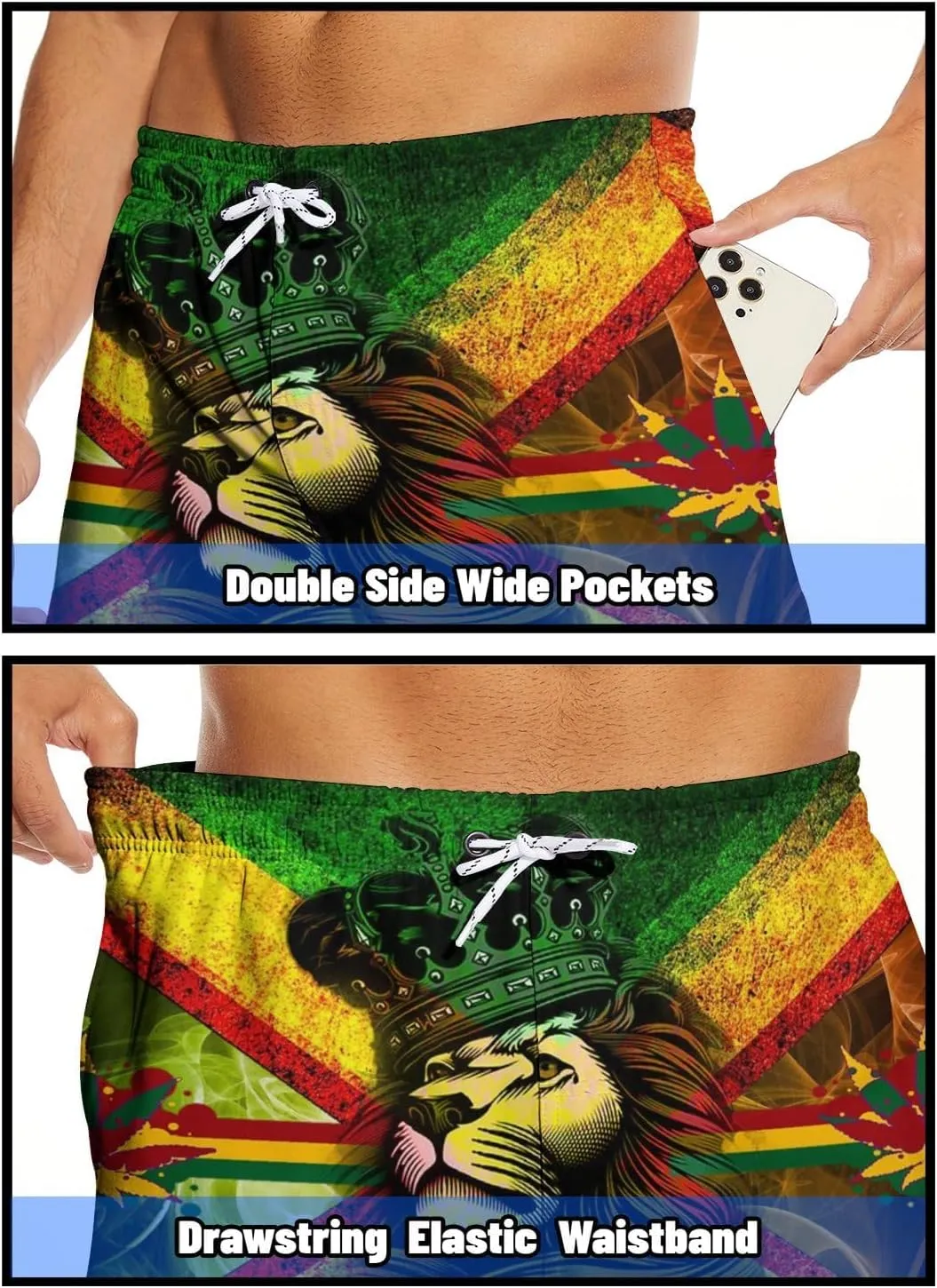 Socira Men's Swim Trunks with Compression Liner, Quick Dry Mens 2 in 1 Swimming Trunks Men Beach Bathing Suits Swimsuit