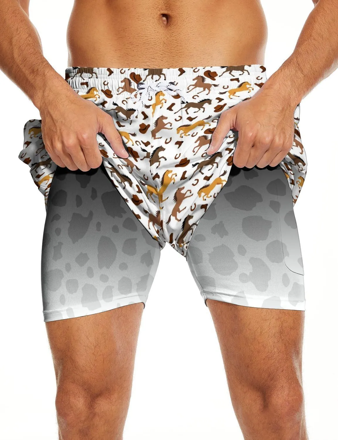 Socira Men's Swim Trunks with Compression Liner, Quick Dry Mens 2 in 1 Swimming Trunks Men Beach Bathing Suits Swimsuit