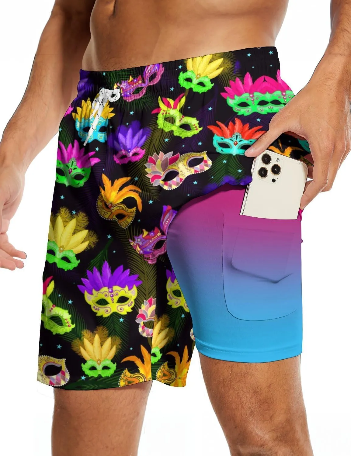 Socira Men's Swim Trunks with Compression Liner, Quick Dry Mens 2 in 1 Swimming Trunks Men Beach Bathing Suits Swimsuit