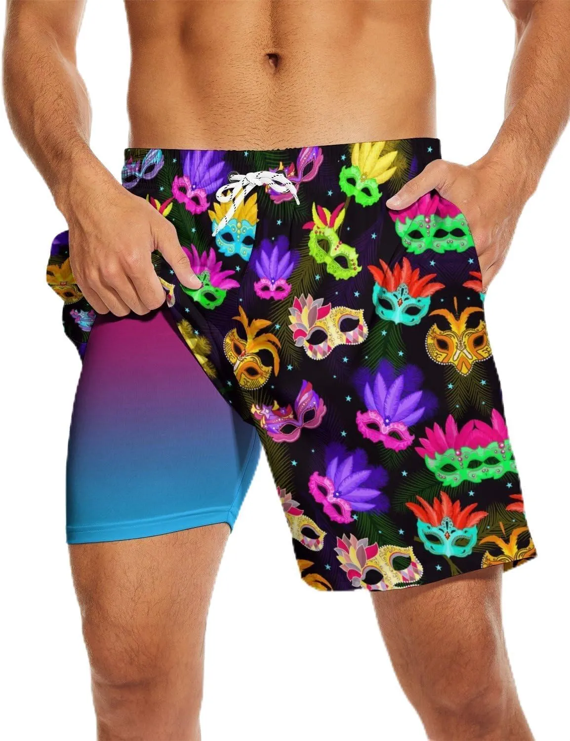 Socira Men's Swim Trunks with Compression Liner, Quick Dry Mens 2 in 1 Swimming Trunks Men Beach Bathing Suits Swimsuit