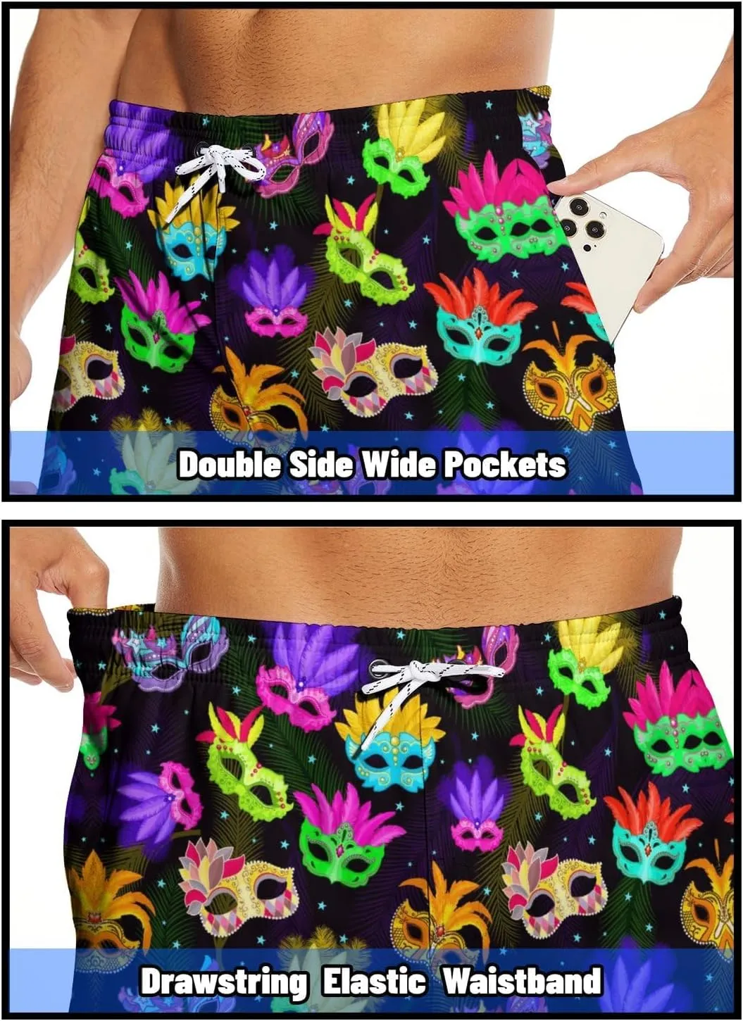 Socira Men's Swim Trunks with Compression Liner, Quick Dry Mens 2 in 1 Swimming Trunks Men Beach Bathing Suits Swimsuit