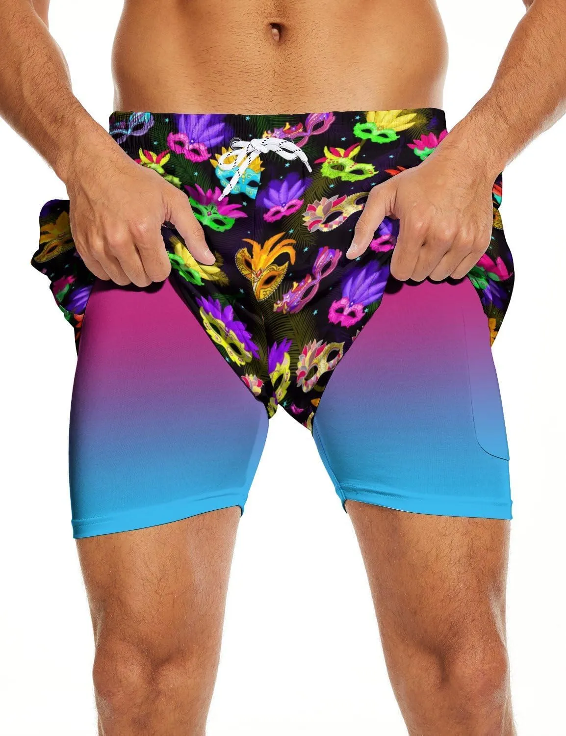 Socira Men's Swim Trunks with Compression Liner, Quick Dry Mens 2 in 1 Swimming Trunks Men Beach Bathing Suits Swimsuit