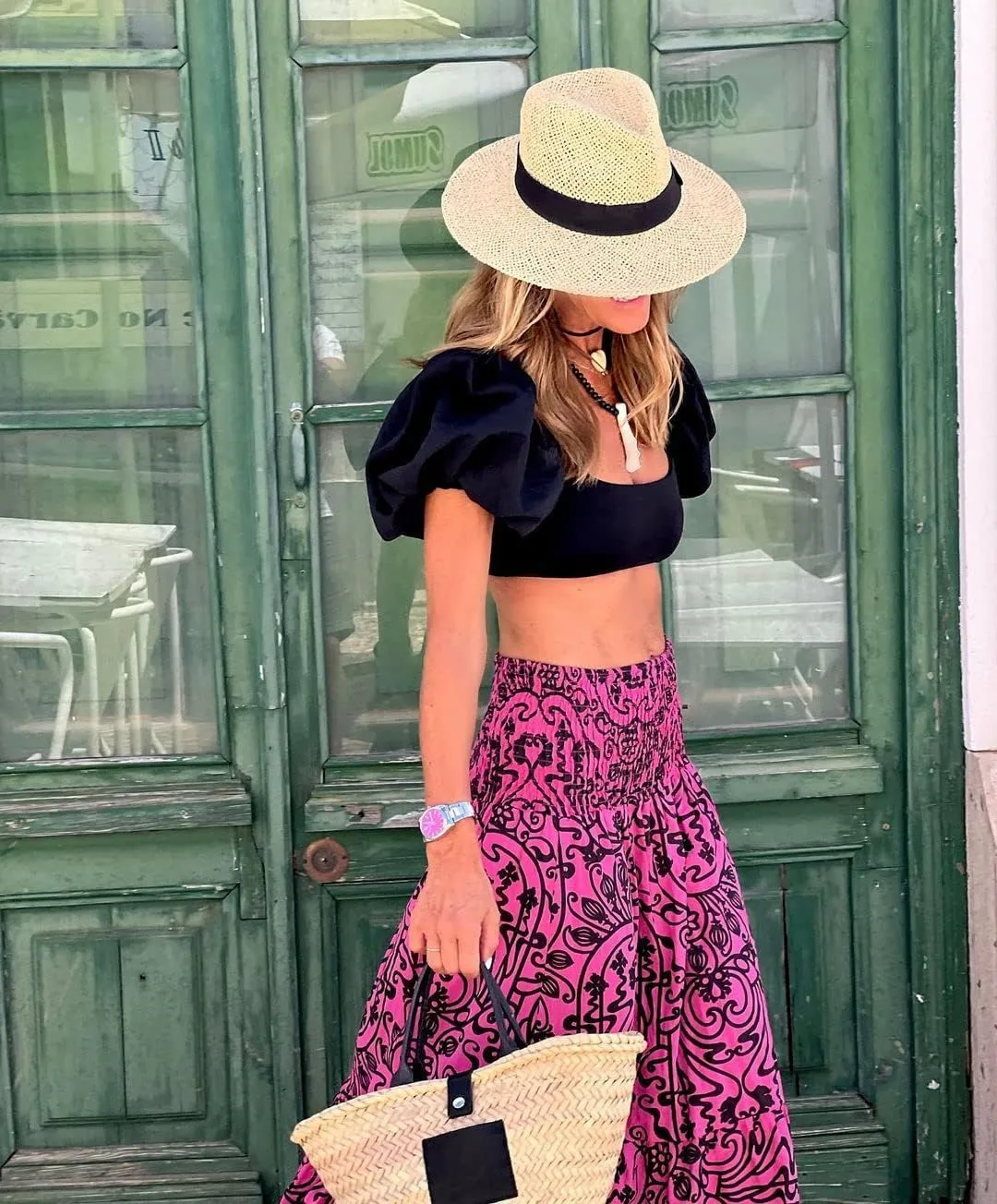 Spevert Women's Bohemian Floral Printed Elastic Waist A Line Maxi Skirt for Women Summer Casual Long Skirt