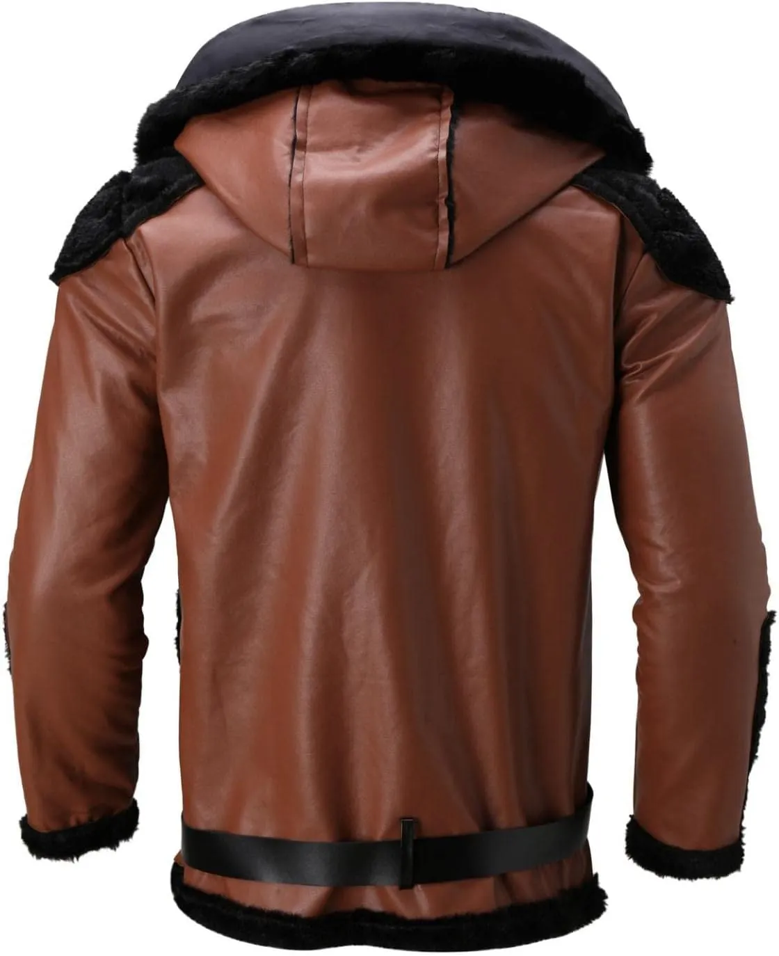 Stoota Mens Winter Warm Thick Faux Leather/Fur Slim Fit Cotton Padded Coat Long Jacket Parka Hooded Pea Coat Winter Coat