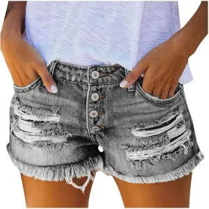 Summer Ripped Denim Shorts for Womens 2025 Casual Vintage Button High Waisted Hot Jorts Jeans with Pockets