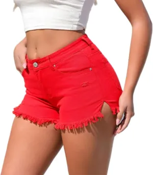 Summer Womens Jeans Shorts High Waisted Casual Vintage Frayed Raw Hem Distressed Denim Jorts with Pockets