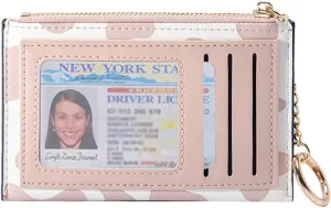 Sunwel Fashion Cow Print Minimalist ID Card Case with Zipper Coin Pocket Keychain for Women Girls