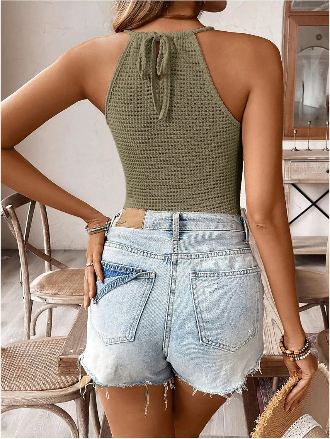 SweatyRocks Women's Hollow Out Lace Camisole Top Slim Fit Tie Back Summer Halter Tops