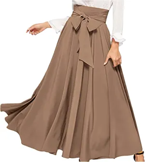TANGNADE Women's High Waist A-Line Skirt Ankle Length Casual Flowy Long Flared Summer Trendy Elegant Maxi Skirt