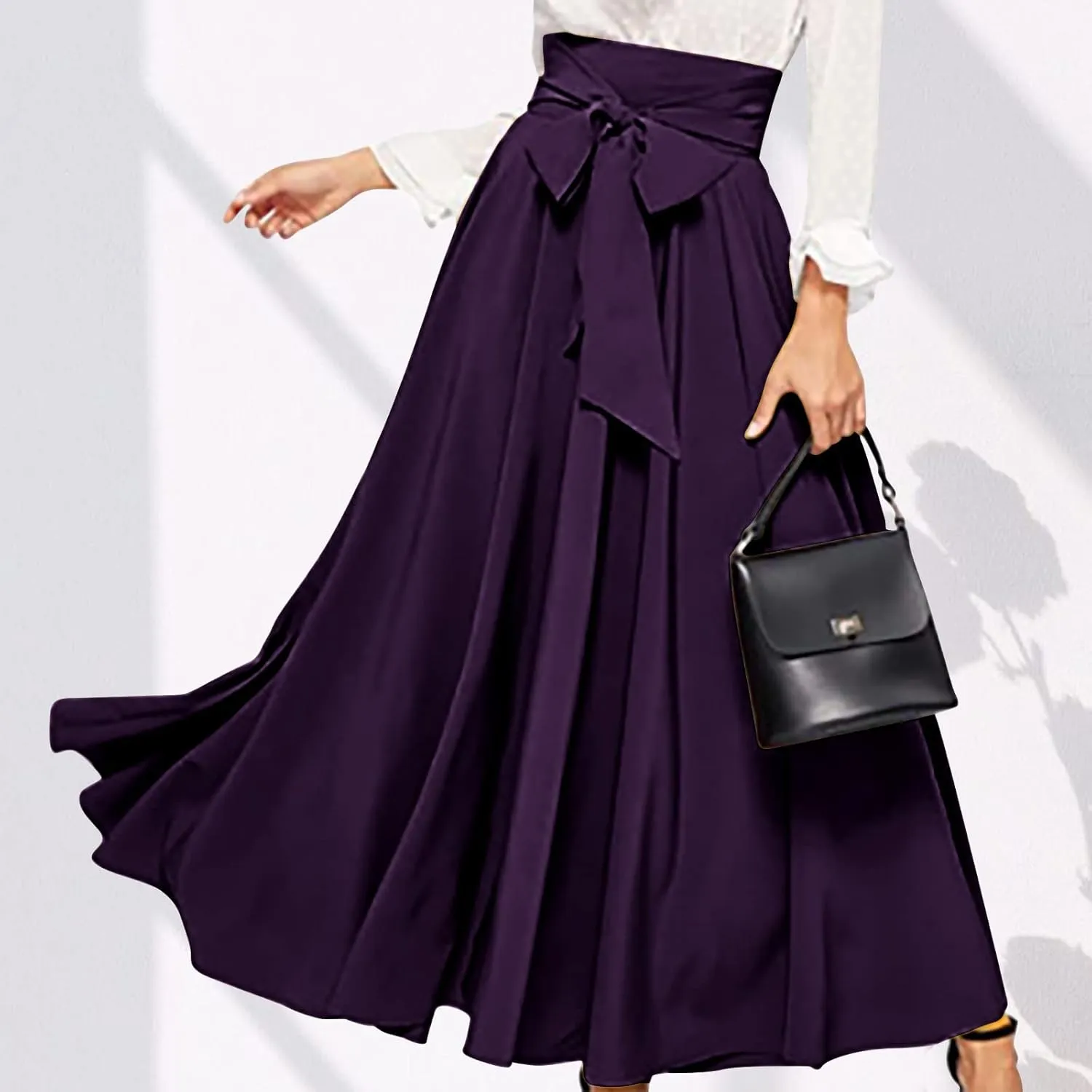 TANGNADE Women's High Waist A-Line Skirt Ankle Length Casual Flowy Long Flared Summer Trendy Elegant Maxi Skirt