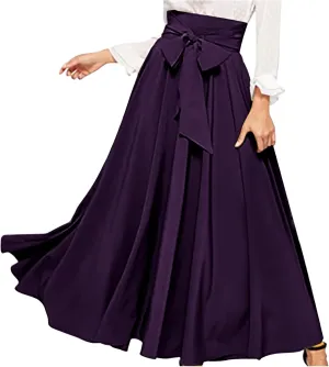 TANGNADE Women's High Waist A-Line Skirt Ankle Length Casual Flowy Long Flared Summer Trendy Elegant Maxi Skirt