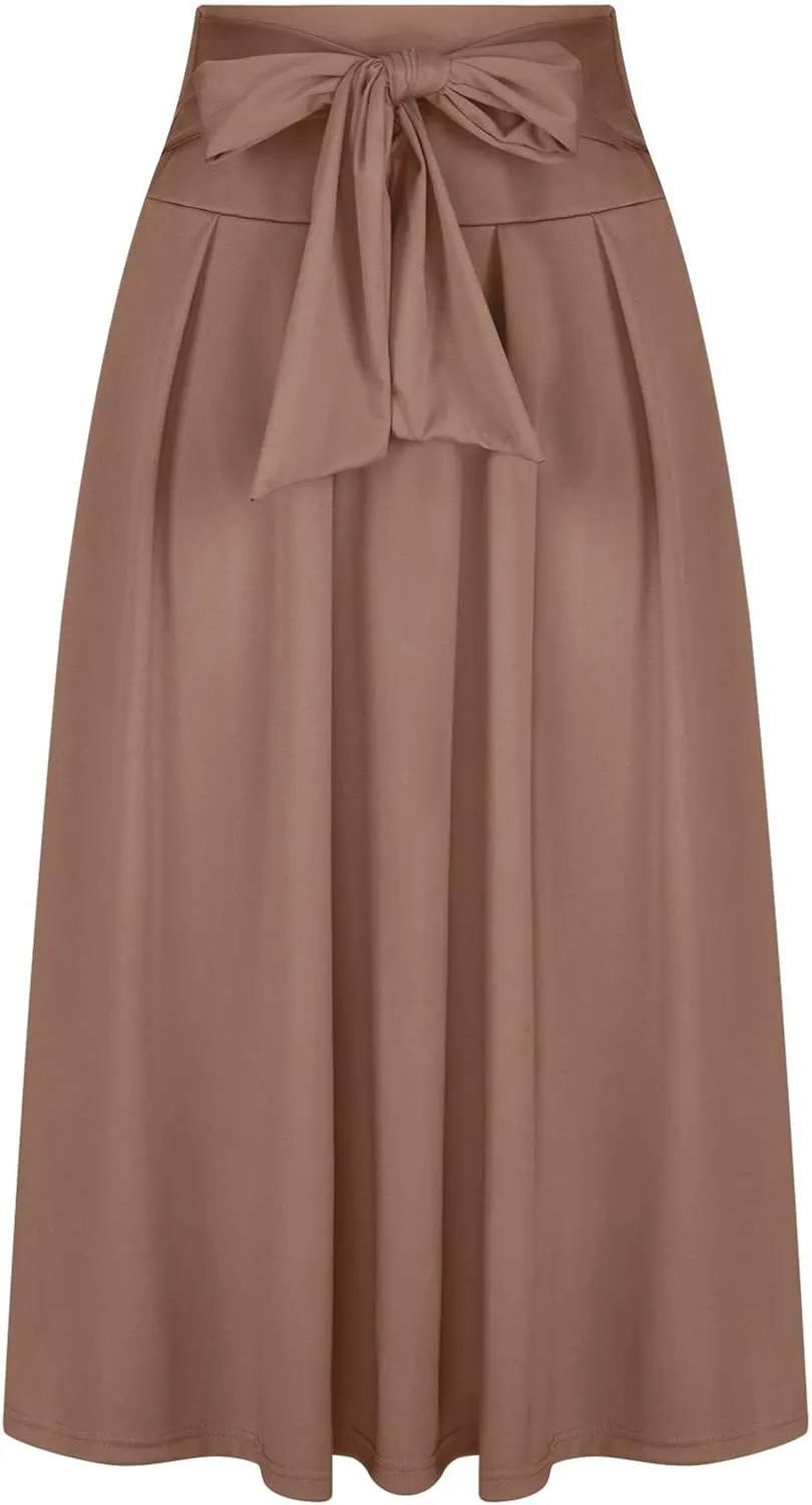 TANGNADE Women's High Waist A-Line Skirt Ankle Length Casual Flowy Long Flared Summer Trendy Elegant Maxi Skirt