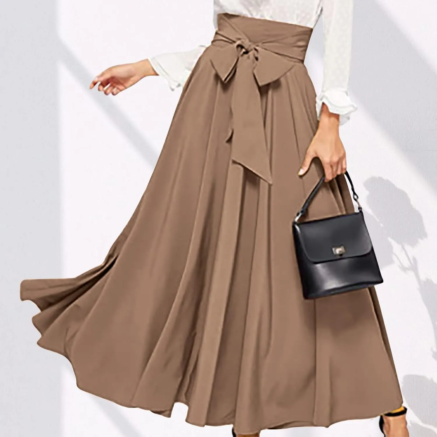 TANGNADE Women's High Waist A-Line Skirt Ankle Length Casual Flowy Long Flared Summer Trendy Elegant Maxi Skirt