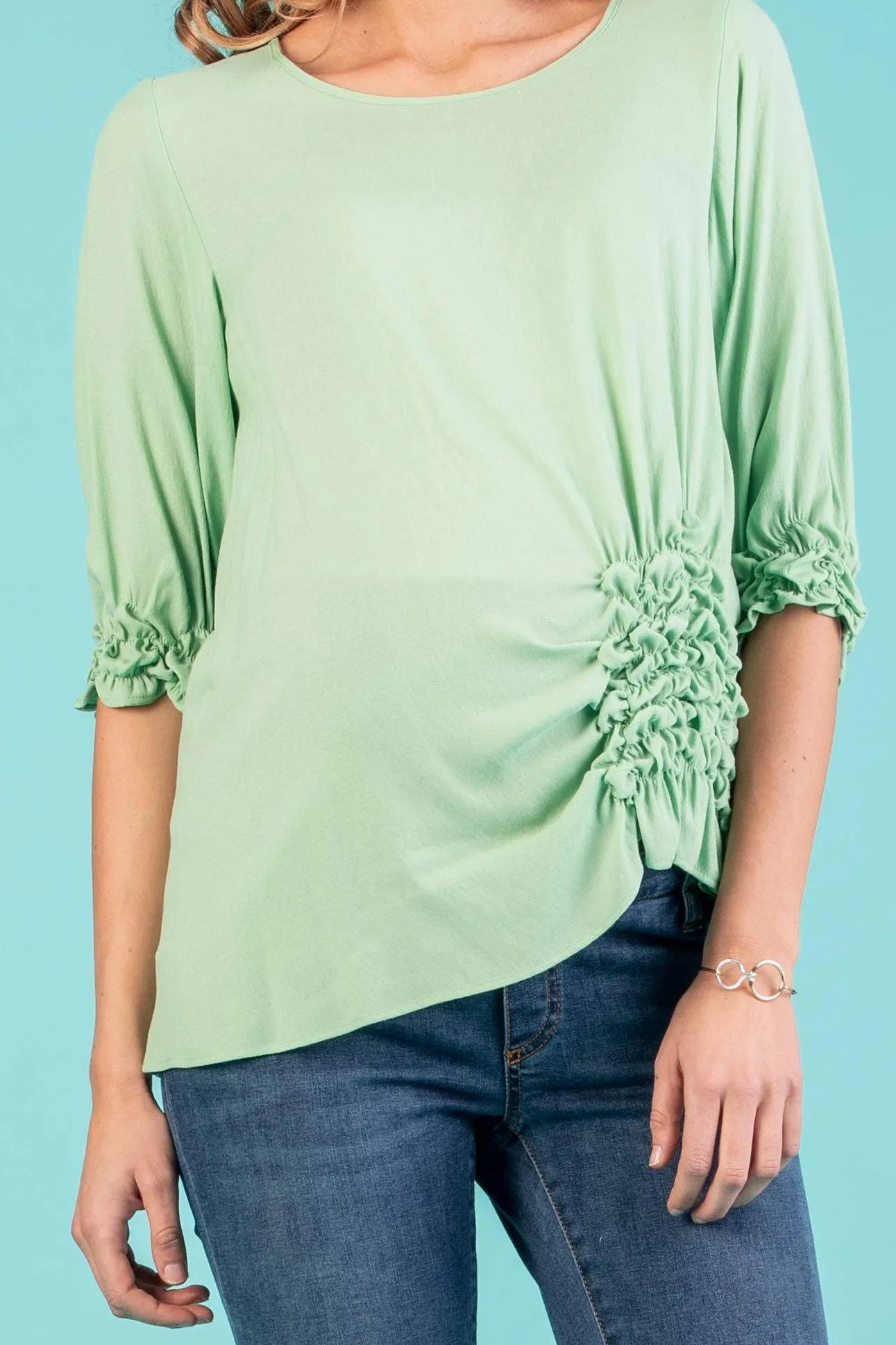 The Alyssa Side-Detailed Maternity Top in Pistachio