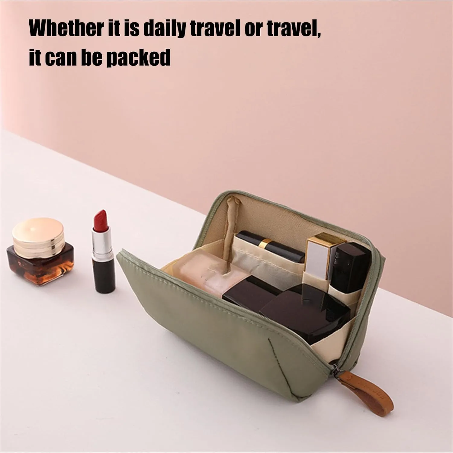 Tidynook Makeup Bag Small, Minimalist Travel Cosmetic Pouch Portable Clutch Women and Girls (Pink, Small)
