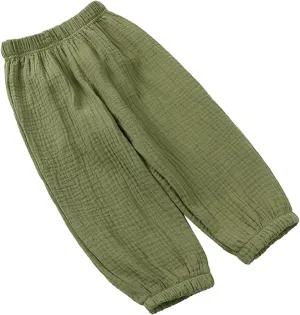 Toddler Girls Pull On Pants Casual Solid Color Cotton Linen Beach Pants Summer Outdoor Casual Trousers