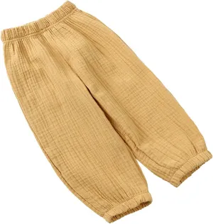 Toddler Girls Pull On Pants Casual Solid Color Cotton Linen Beach Pants Summer Outdoor Casual Trousers