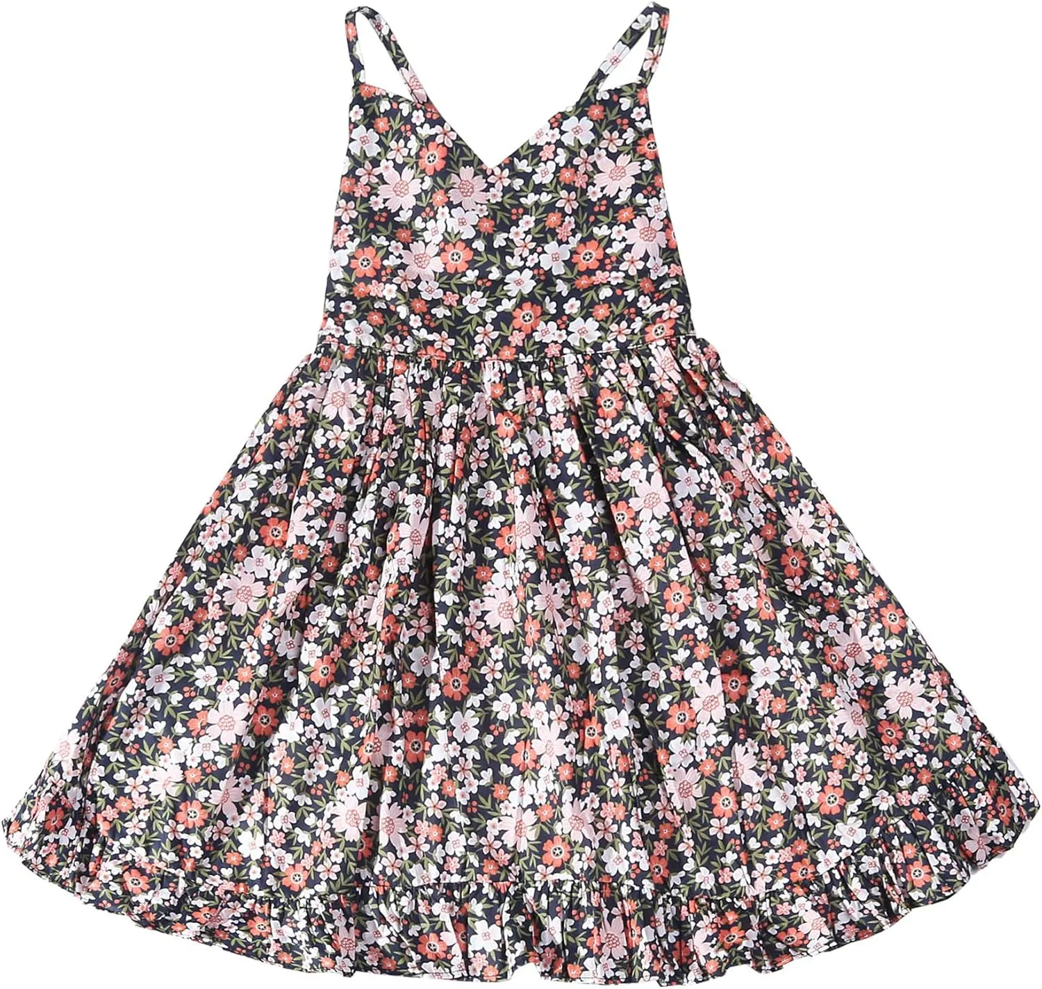 Toddler Vintage Floral Girls Strap Dress Summer Casual Cotton Tea Party Beach Sundress