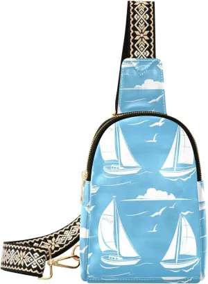 trendy Blue Simple Minimalist Sail Boats leather fanny pack lightweight fanny packs crossbody bags for travel