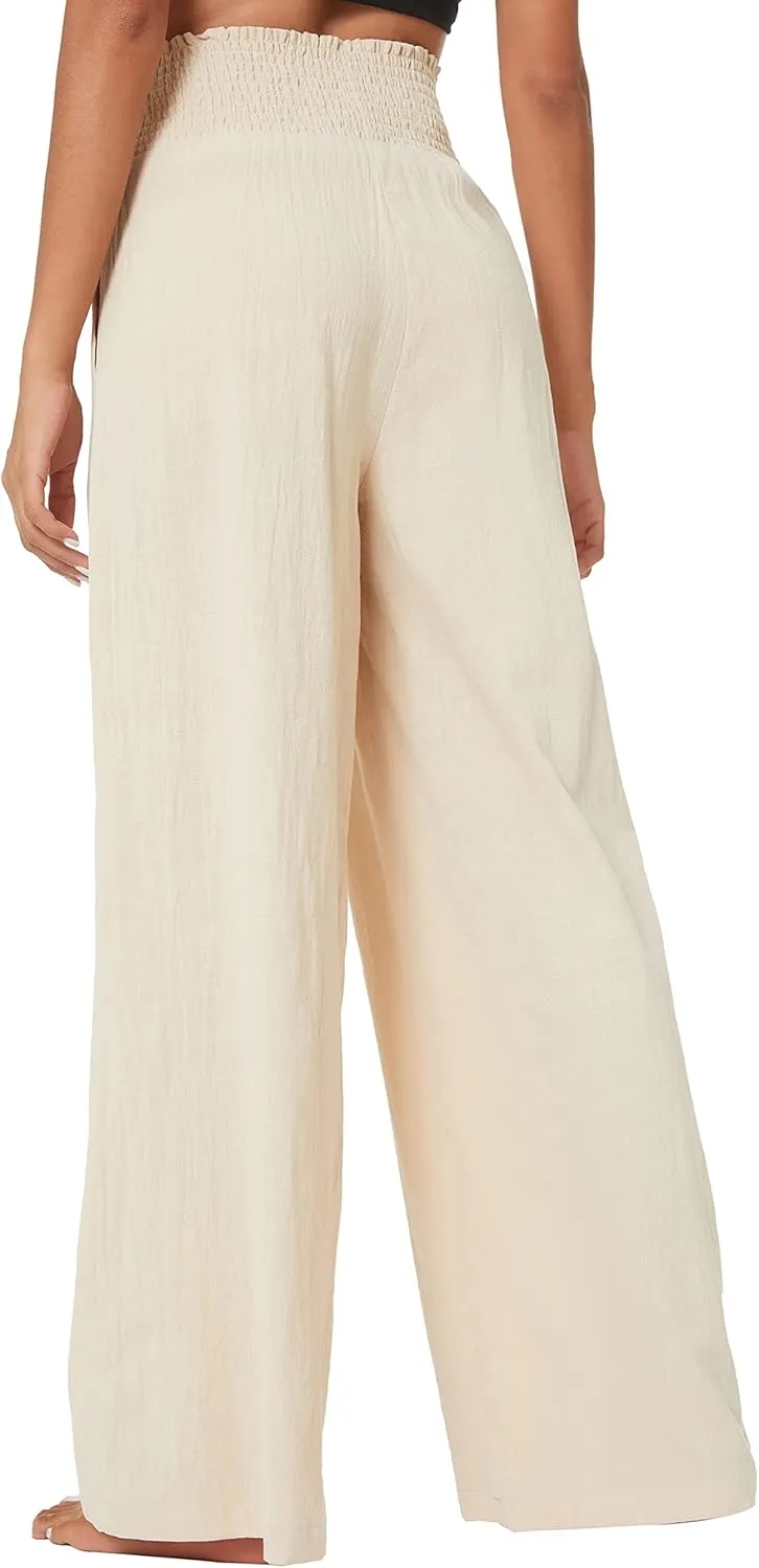 Urban CoCo Women's Elastic High Waist Light Weight Loose Casual Wide Leg Trousers Long Pants with Pocket